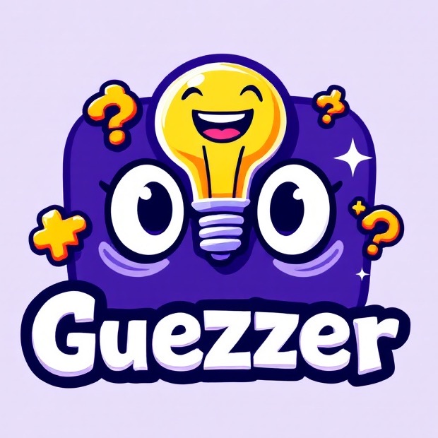 The Guezzer logo with its grinning light-bulb mascot